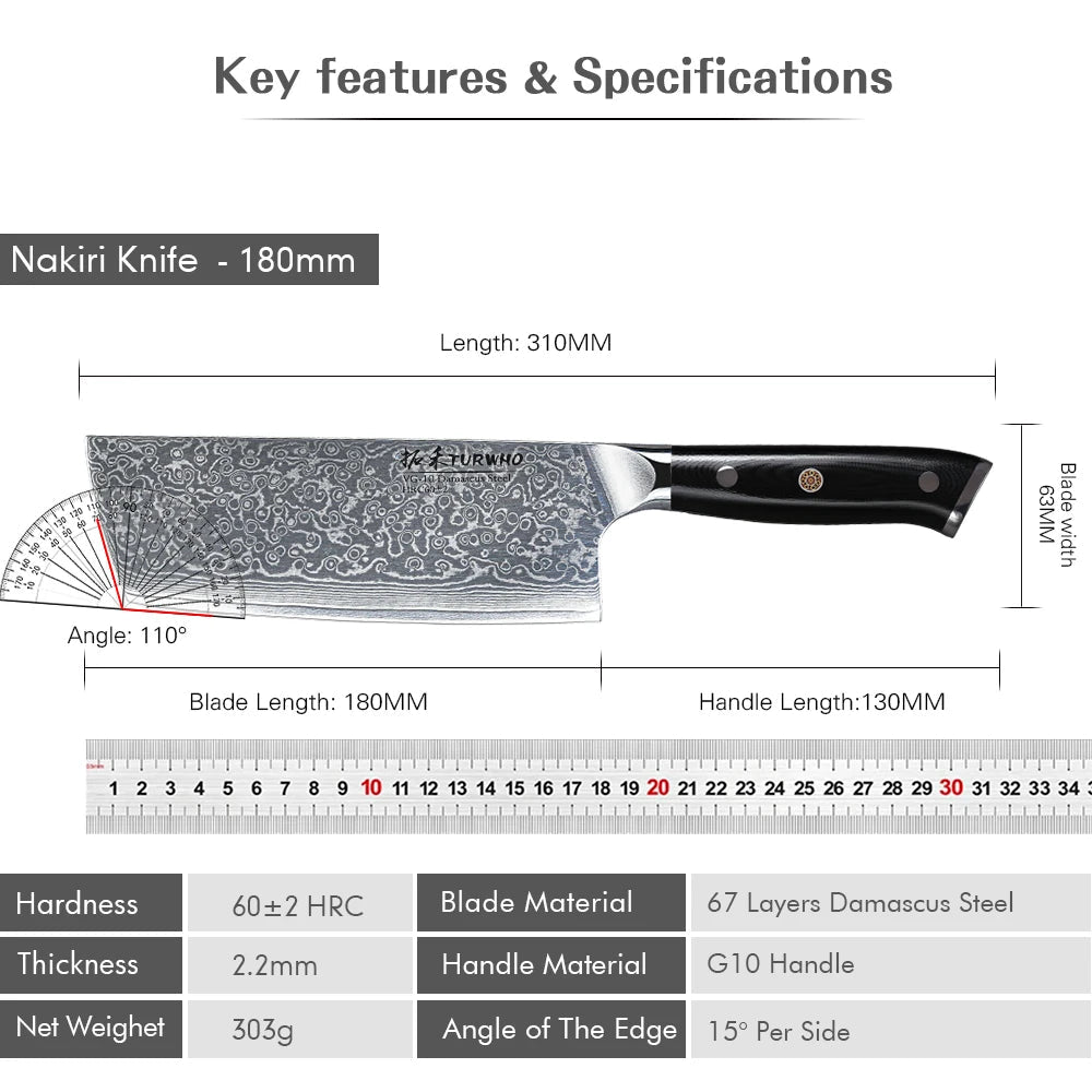 Japanese Nakiri Knife Damascus WildPeak