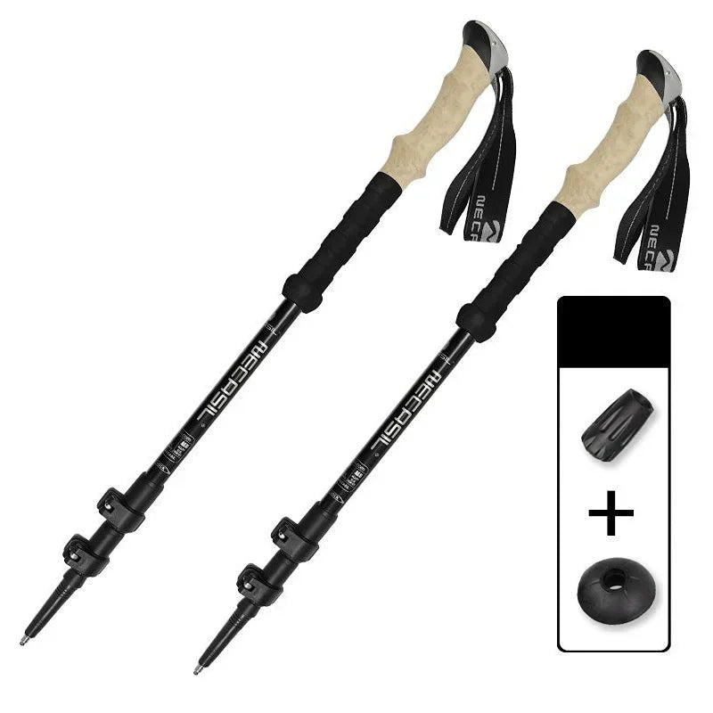 2PCS Trekking Poles Walking Sticks Alpenstock Telescopic
