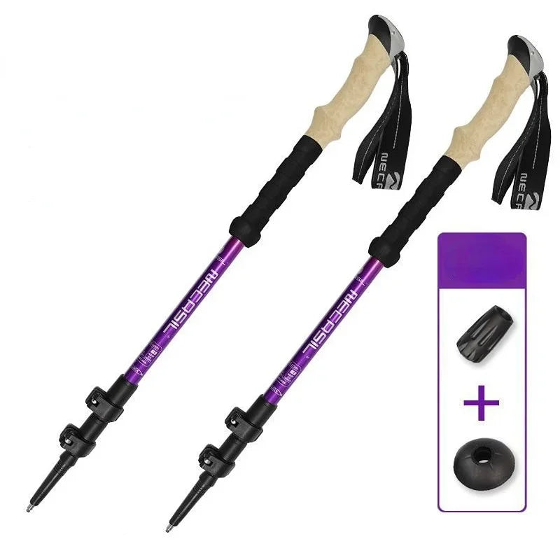 2PCS Trekking Poles Walking Sticks Alpenstock Telescopic