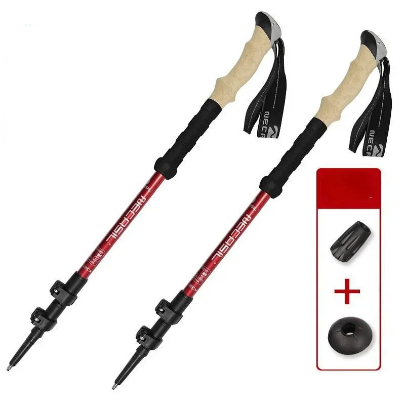 2PCS Trekking Poles Walking Sticks Alpenstock Telescopic