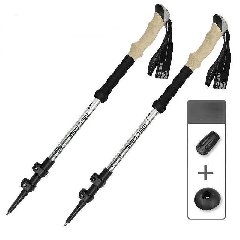 2PCS Trekking Poles Walking Sticks Alpenstock Telescopic