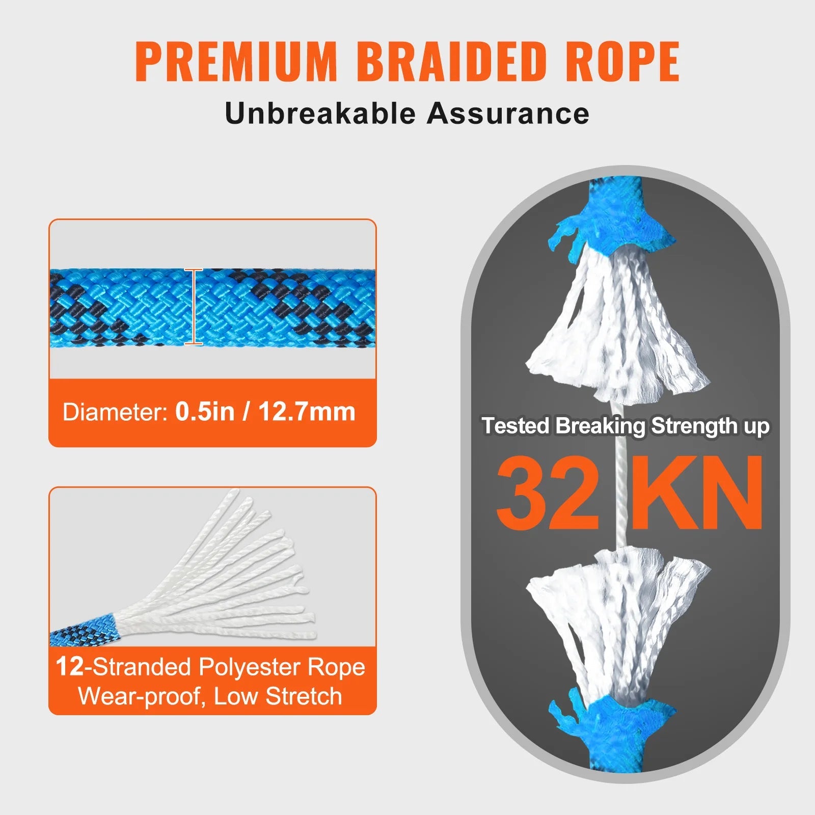 VEVOR 12.7mm Static Climbing Rope 125/150/200ft WildPeak