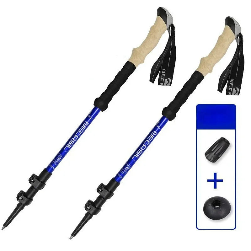 2PCS Trekking Poles Walking Sticks Alpenstock Telescopic