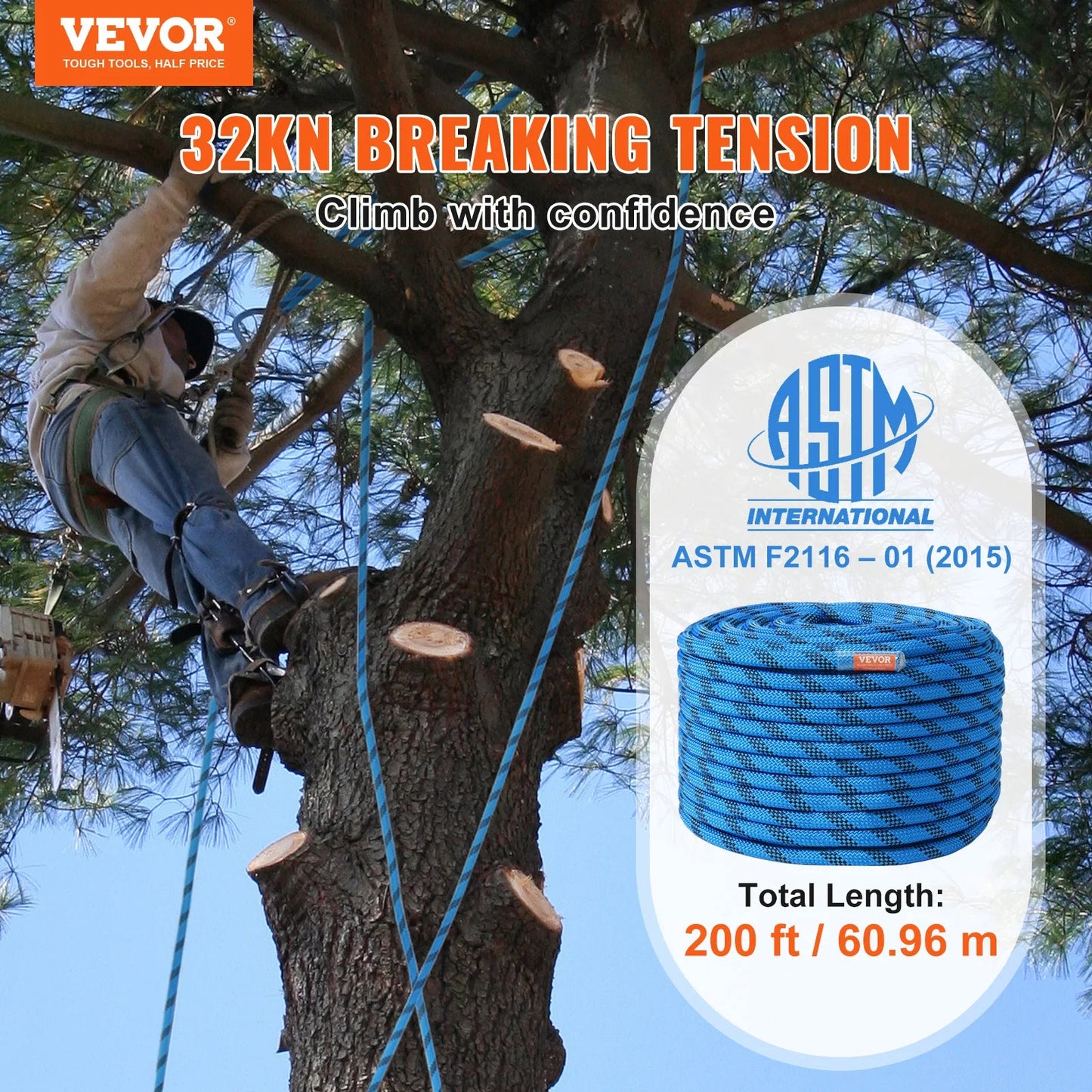 VEVOR 12.7mm Static Climbing Rope 125/150/200ft WildPeak